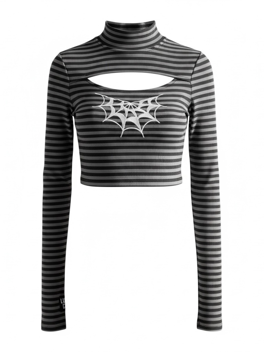 Lurking Class Spiderweb Cutout Crop Top M Striped Goth Emo Y2K Long Sleeve